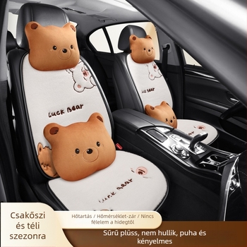 Autóülés párna – lapos, rajzfilmszerű medve design, bolyhos felület, szivacs töltet, Saintalon, téli dekoráció