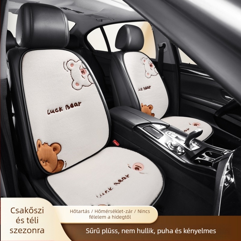 Autóülés párna – lapos, rajzfilmszerű medve design, bolyhos felület, szivacs töltet, Saintalon, téli dekoráció