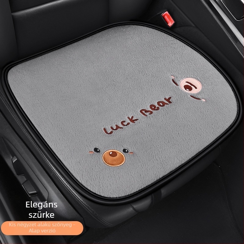 Autóülés párna – lapos, rajzfilmszerű medve design, bolyhos felület, szivacs töltet, Saintalon, téli dekoráció