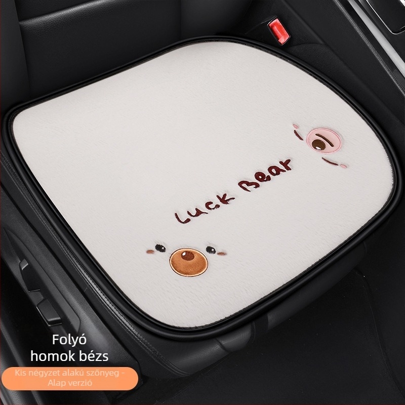 Autóülés párna – lapos, rajzfilmszerű medve design, bolyhos felület, szivacs töltet, Saintalon, téli dekoráció