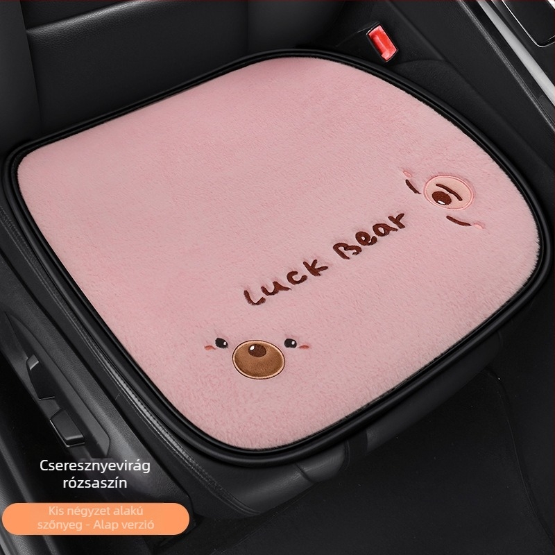 Autóülés párna – lapos, rajzfilmszerű medve design, bolyhos felület, szivacs töltet, Saintalon, téli dekoráció