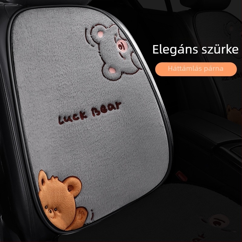 Autóülés párna – lapos, rajzfilmszerű medve design, bolyhos felület, szivacs töltet, Saintalon, téli dekoráció