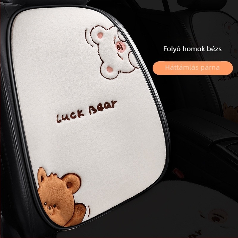 Autóülés párna – lapos, rajzfilmszerű medve design, bolyhos felület, szivacs töltet, Saintalon, téli dekoráció