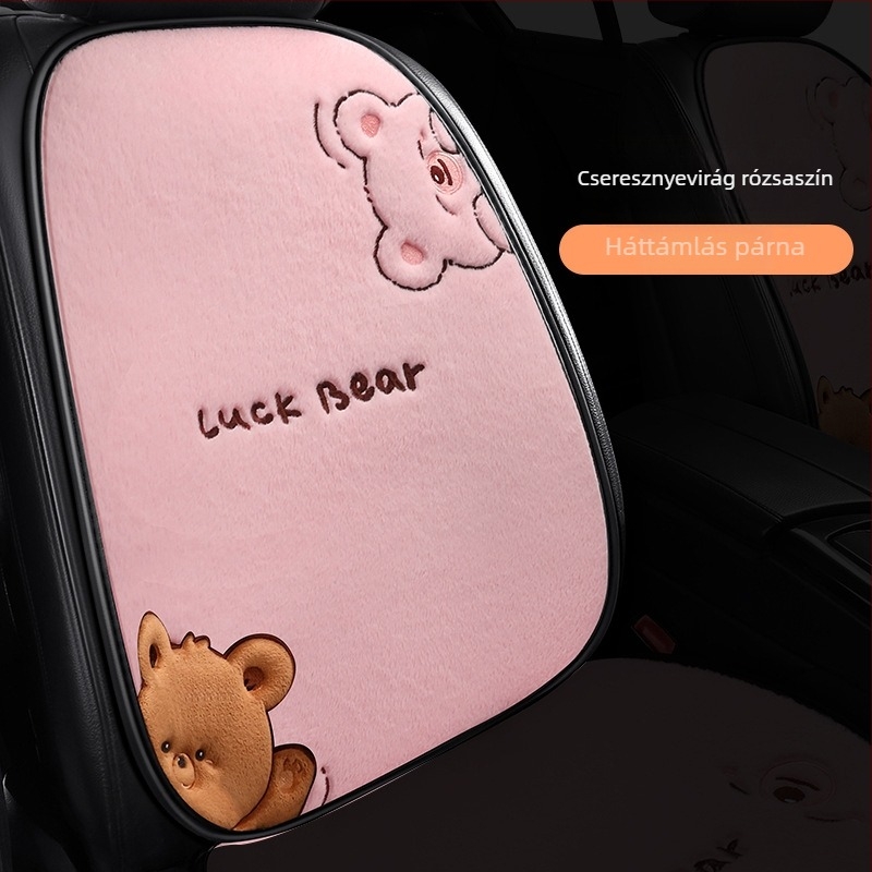 Autóülés párna – lapos, rajzfilmszerű medve design, bolyhos felület, szivacs töltet, Saintalon, téli dekoráció