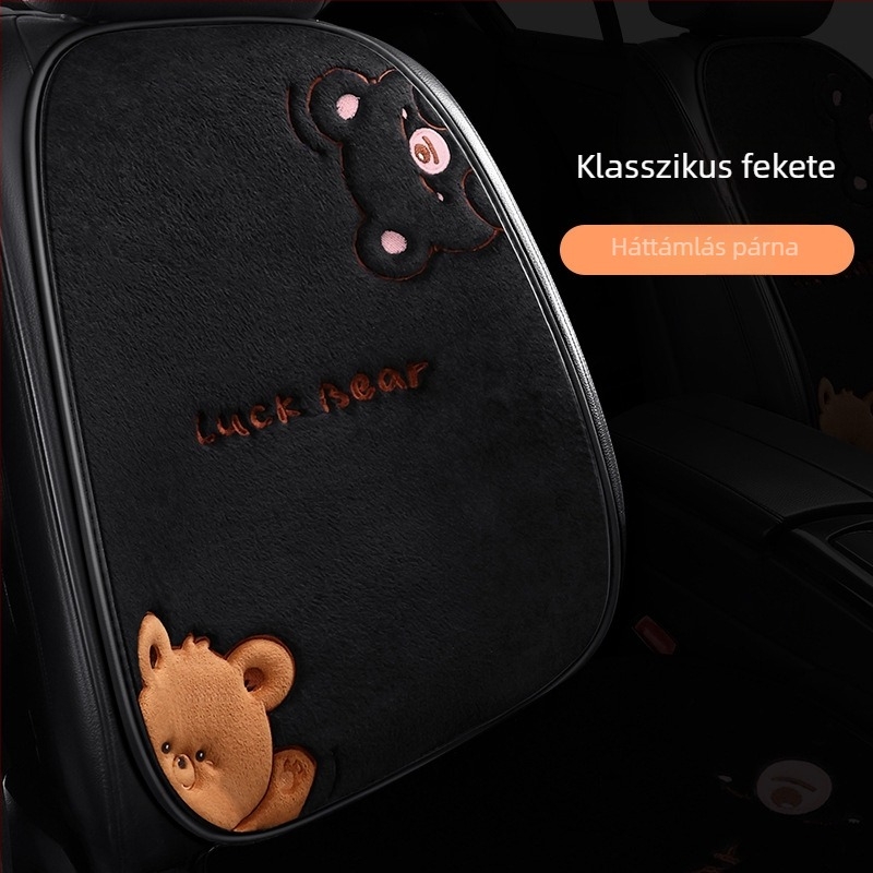 Autóülés párna – lapos, rajzfilmszerű medve design, bolyhos felület, szivacs töltet, Saintalon, téli dekoráció