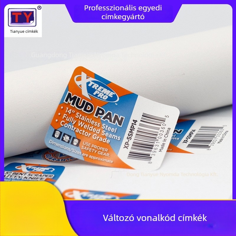 Változó sorozatszámú vonalkód címke, PET önragasztó, téglalap alakú, vízálló, szakadás- és kopásálló, -40 és 280°C közötti hőmérséklet-tartomány