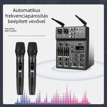 4 csatornás keverő vezeték nélküli mikrofonnal, USB audió interfész számítógéphez, felvétel, kompakt élő közvetítéshez Bluetooth reverb mikrofon