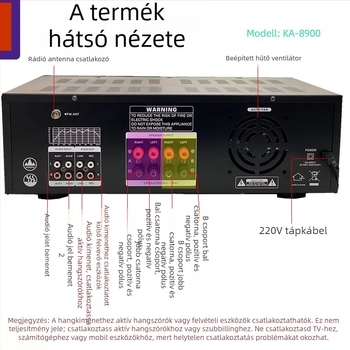 Starklok KA8900 Négycsatornás otthoni karaoke erősítő négylépéses EQ-vel, 1000W, 4–16 Ω, 20–20 kHz
