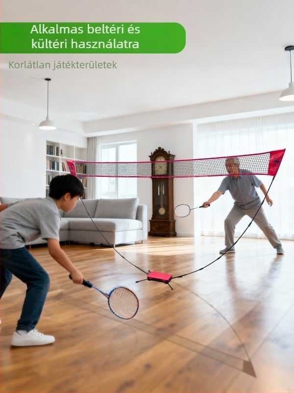 Szabadalmaztatott badminton hálókeret – hordozható, összecsukható, gyorsan nyitható, poliészterből készült; alkalmas badmintonra és teniszre, otthoni és kültéri használatra.