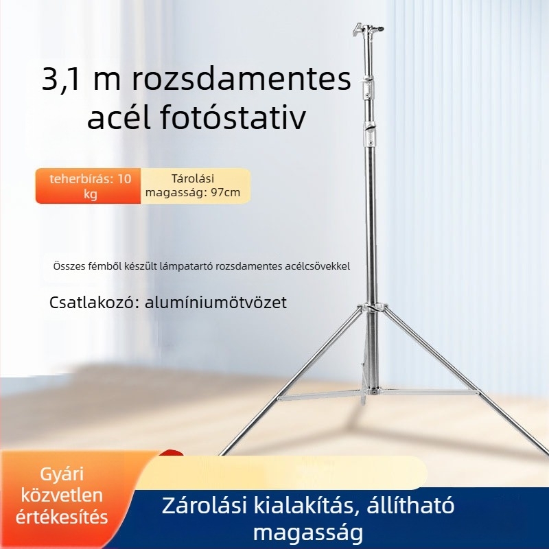 Rozsdamentes acélból készült nehéz állvány élő fotózáshoz – teherbírás 10 kg, csőátmérő 25/30/35 mm, 3 részes, súly 2.35 kg