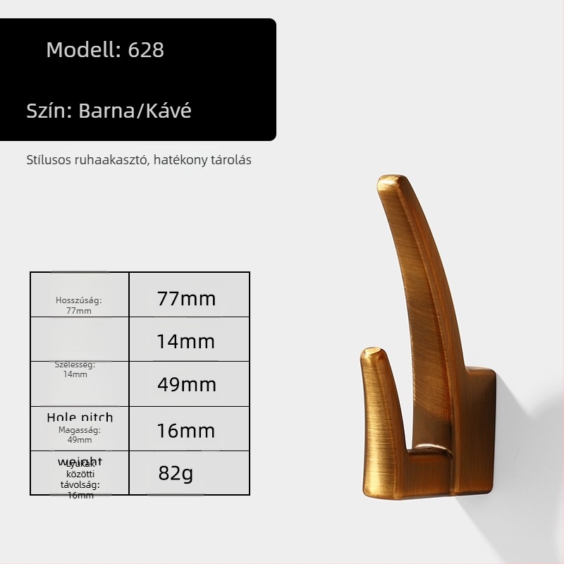 Ruhaakasztó zinc ötvözetből, modell 627, elektroplatolt felület, modern minimalista stílus, ajtó- és ablakfogantyúkhoz