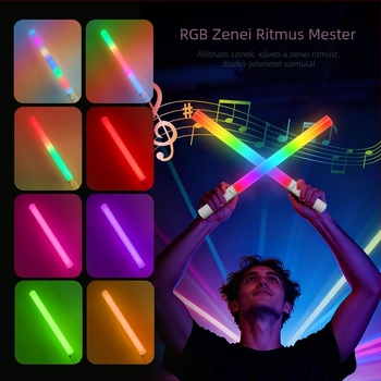RGB fotózásra alkalmas fénybot, kézben tartható teljes színű hordozható világítás, RGB hang aktivált világítás éjszakai fotózáshoz