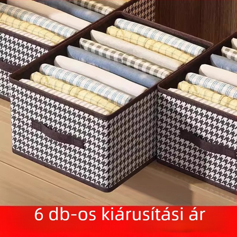 Hálószobai textil tároló doboz ruhákhoz, összecsukható és hordozható, 0–5 L kapacitás, rács mintázat, ideális hálószobai tároláshoz