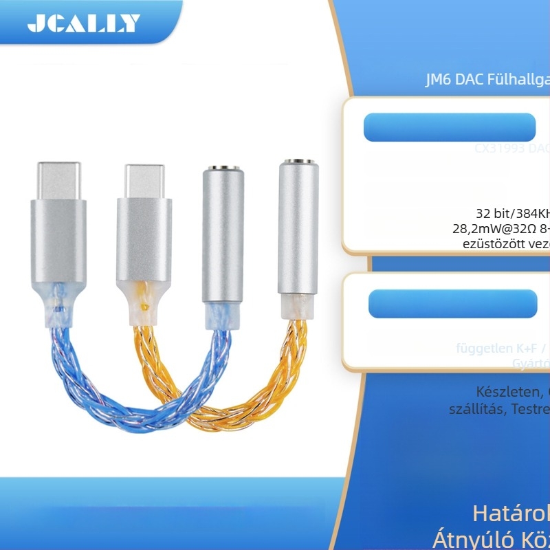 JCALLY JM6 Fülhallgató DAC/Erősítő Type-C konverziós kábellel, oxigénmentes réz, Android-kompatibilis
