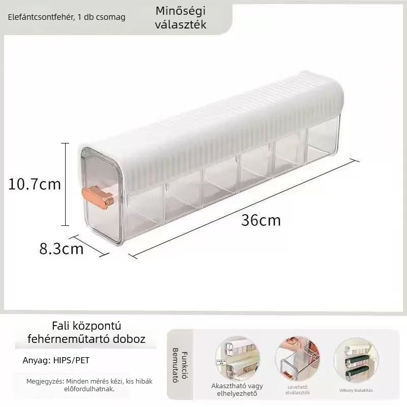 Falihoz szerelhető osztott fehérnemű tároló – pormentes, átlátszó fiókos, 2 rekeszes