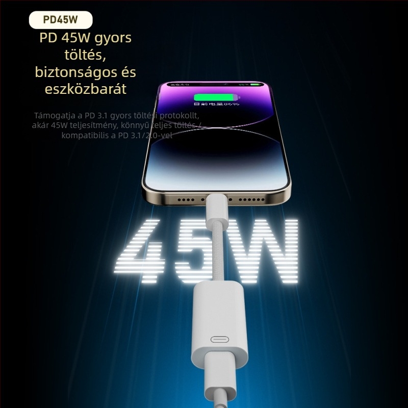 Type-C to Lightning kábel – 45W gyors töltés, adatátvitel, Apple készülékekkel kompatibilis (iPhone, iPad)
