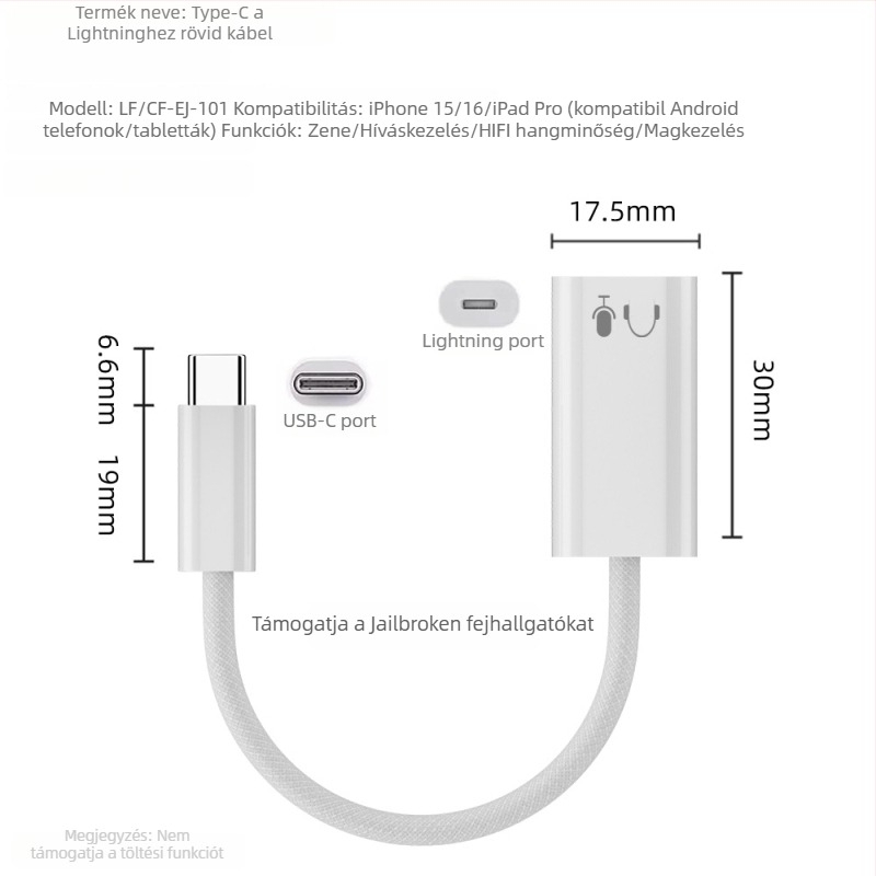 Type-C to Lightning kábel – 45W gyors töltés, adatátvitel, Apple készülékekkel kompatibilis (iPhone, iPad)