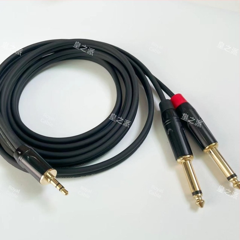 3,5 mm-es bemenetről kettős 6,35 mm-es sztereó audio splitter kábel, két férfi 6,35 mm csatlakozó, 2 vezeték