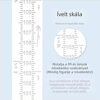 Fából készült gyerekek magasságmérő faliképe, öntapadós, vízálló, boho stílusú, tükrös falikép, 2 darab