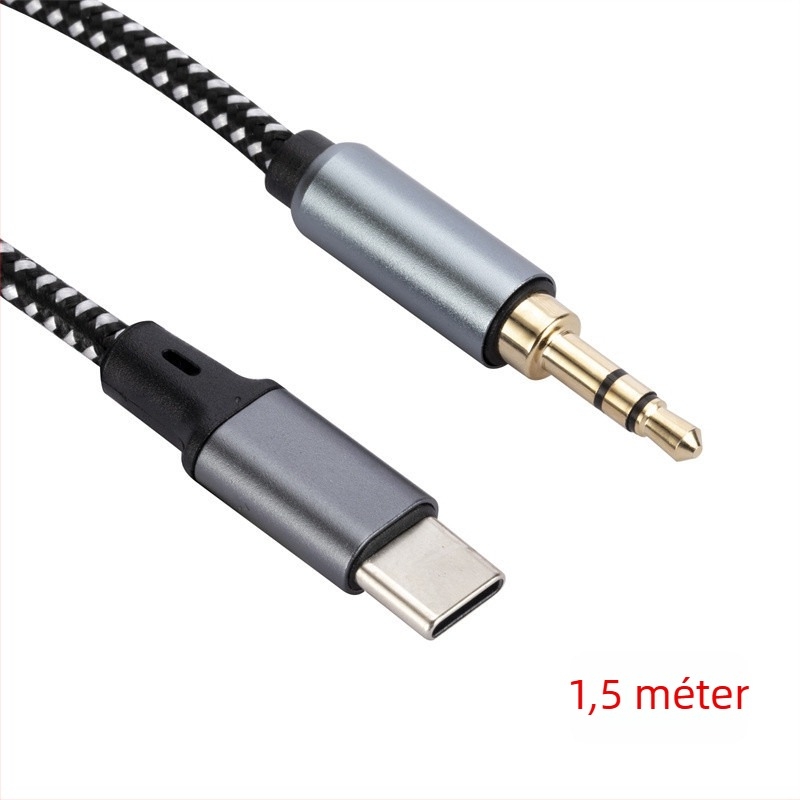 Type-C 3,5 mm hangkábel okostelefonokhoz és tabletekhez, aranyozott bevonattal, sodrott réz maggal