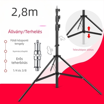 Fotózáshoz való fényállvány (Air-Cushioned), alumínium ötvözet, terhelhetőség 8 kg, munkamagasság 103-280 cm, tubusátmérők 3,5/3/2,5 cm