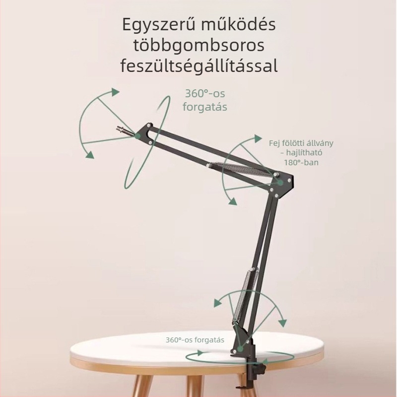 Asztali LED világítás, állítható 2500–9900K színhőmérséklet, 110V, kevesebb mint 10W; ideális élő adásra, rajzolásra és manikűrre.