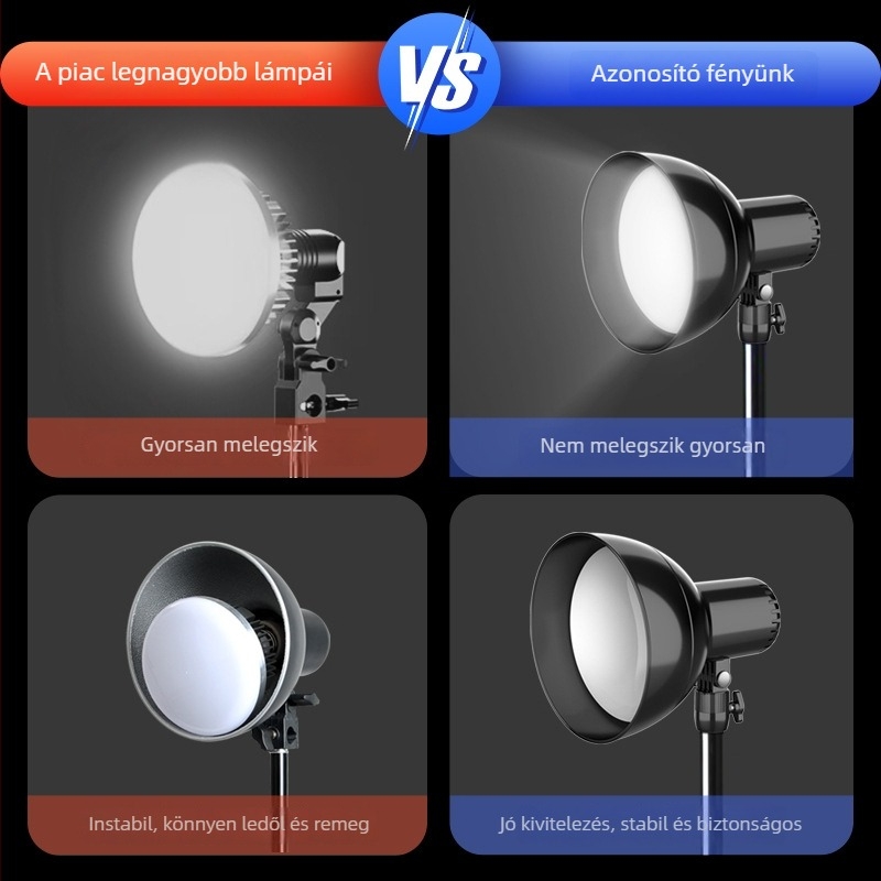 LED hajfotózási töltőfény, 40W, három színhőmérséklet, távirányító, szabályozható fényerő, 220V