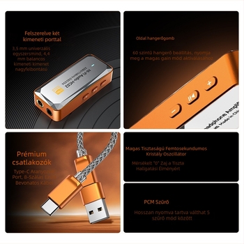 Kettős-portos hangdekóder kábel 4.4mm/3.5mm és Type-C, ezüstbevonatú réz, monokristályos réz, CE tanúsítvány