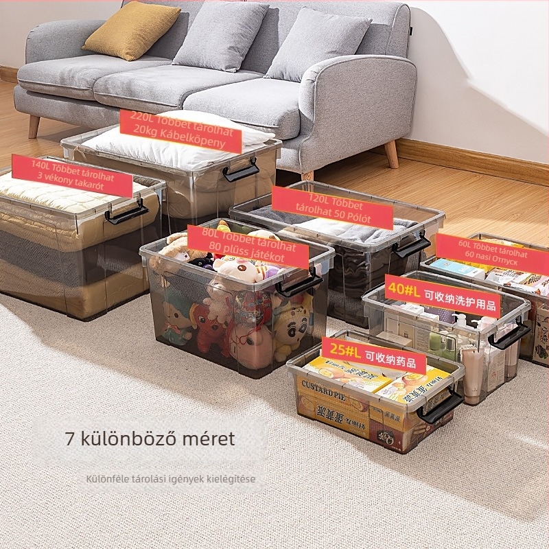 Műanyag tároló doboz átlátszó fedéllel, háztartási ruhák és játékok rendezője, extra nagy, vastagított tároló doboz