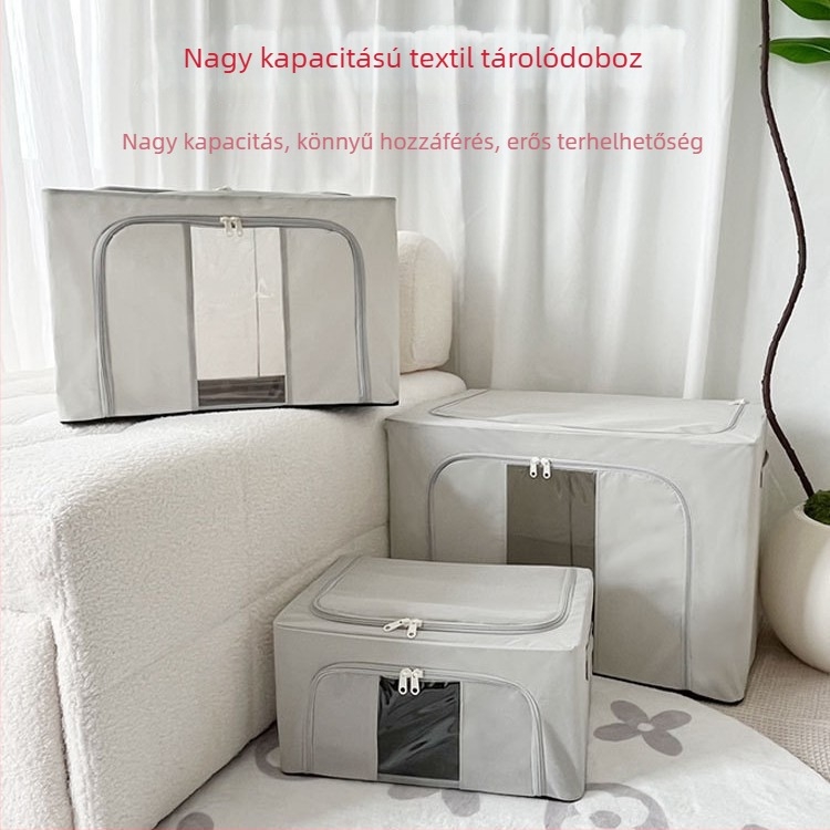 Rugalmas textil tároló doboz ruhákhoz, 60–70 literes kapacitás, hordozható és porálló, hálószoba rendező a fehérneműknek, zokniknak és pulóvereknek