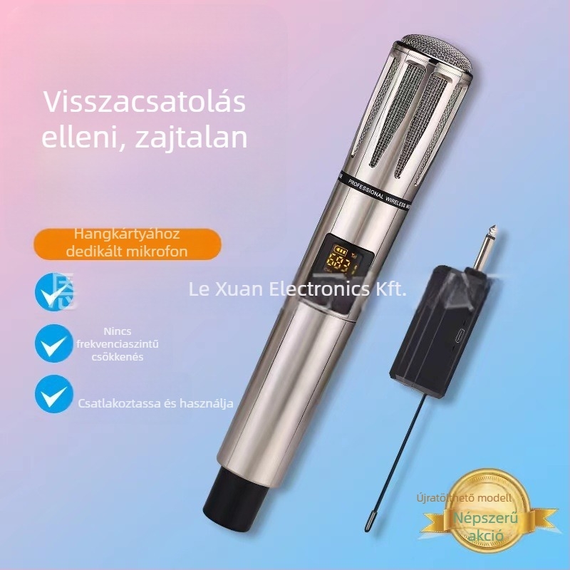 Otthoni/KTV mikrofon külső hangkártyával — cardioid, frekvencia-tartomány 100Hz-20kHz, SNR ≥70dB, akkumulátor-élettartam 6-8 óra