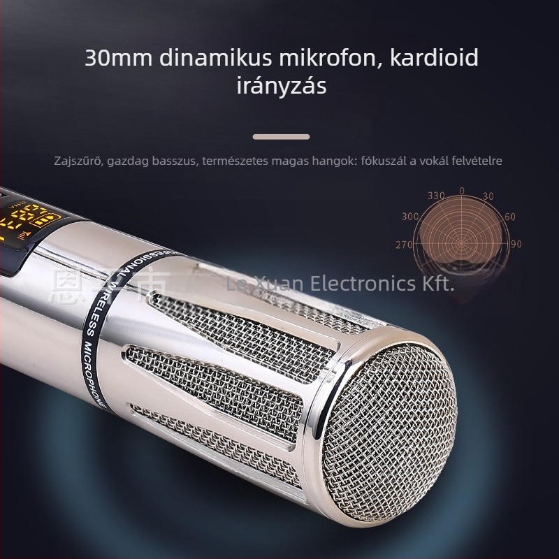 Otthoni/KTV mikrofon külső hangkártyával — cardioid, frekvencia-tartomány 100Hz-20kHz, SNR ≥70dB, akkumulátor-élettartam 6-8 óra