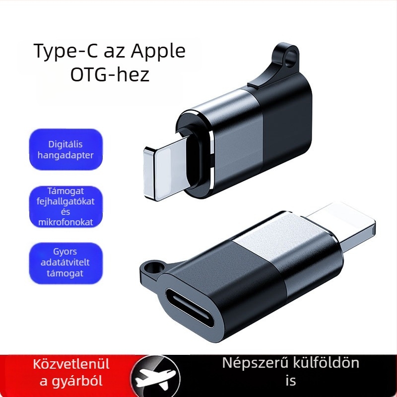 OTG Type-C to Lightning adapter Apple készülékekhez, modell Yql026, lehetővé teszi mikrofonok, fejhallgatók és hangkártyák csatlakoztatását