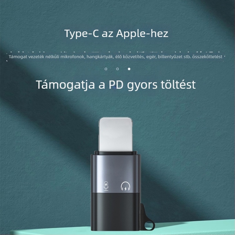 OTG Type-C to Lightning adapter Apple készülékekhez, modell Yql026, lehetővé teszi mikrofonok, fejhallgatók és hangkártyák csatlakoztatását
