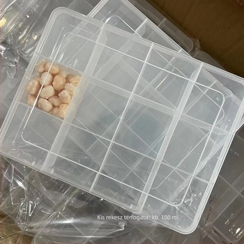 Asztali tároló doboz 12 rekesszel, rögzített elválasztókkal és rácsos szervezéssel (12 rekesz; anyaga: PP; kapacitás: 1200 ml; modell: d5; porvédett)
