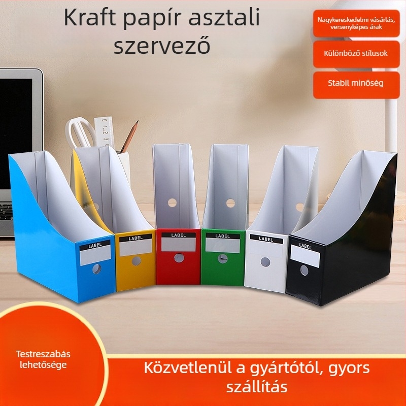 Asztali dokumentumtároló doboz osztókkal, fedél nélküli, hullámkartonból, kapacitás 12 rekesz