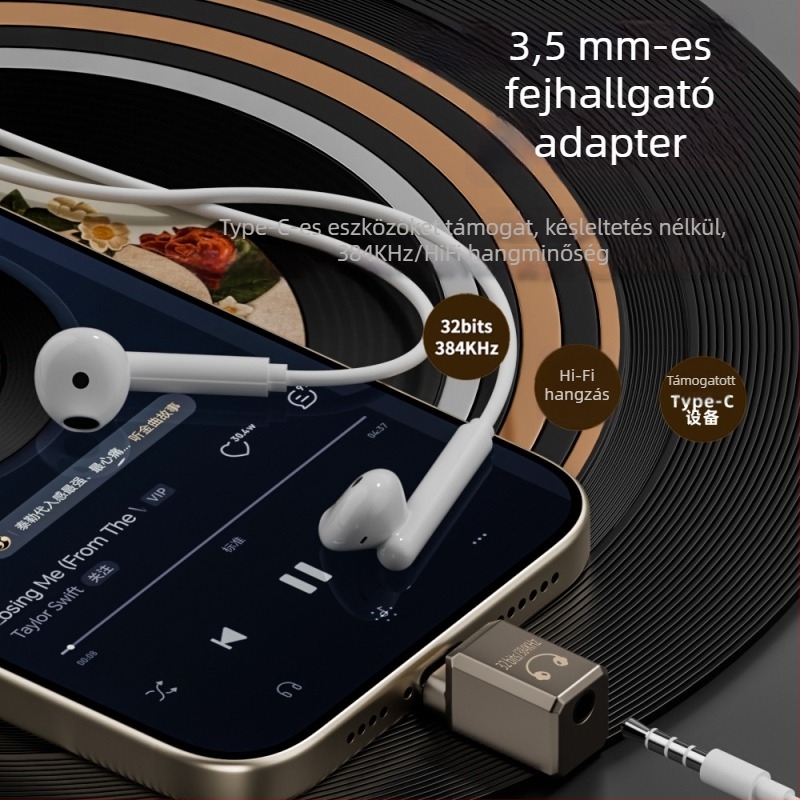 Fejhallgató-adapter 3,5 mm-es jackból Type-C-hez, beépített DAC, Hi-Fi hangzás
