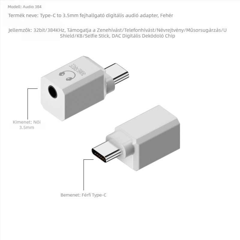 Fejhallgató-adapter 3,5 mm-es jackból Type-C-hez, beépített DAC, Hi-Fi hangzás