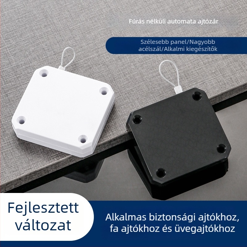 Fúrás nélküli ajtócsukó – húzókábellel, otthoni használatra, halk működés, automatikus visszatérés, ABS tokozás