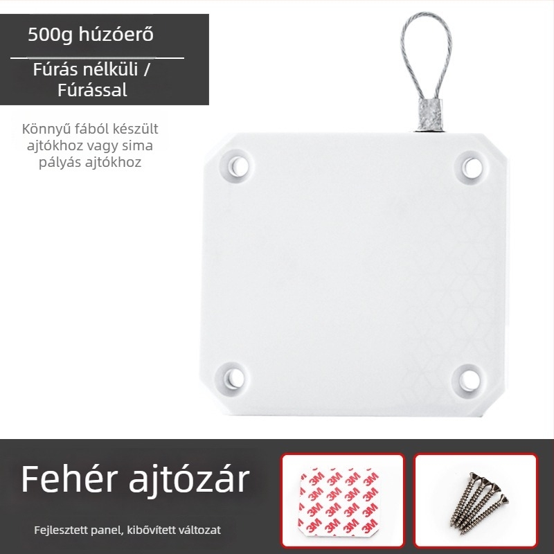 Fúrás nélküli ajtócsukó – húzókábellel, otthoni használatra, halk működés, automatikus visszatérés, ABS tokozás