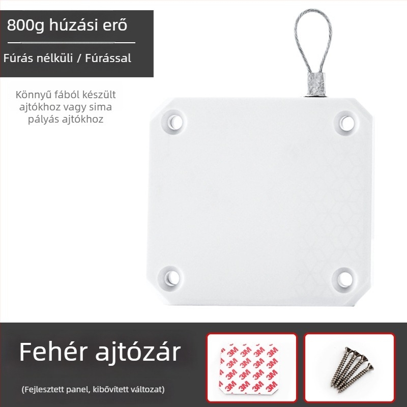 Fúrás nélküli ajtócsukó – húzókábellel, otthoni használatra, halk működés, automatikus visszatérés, ABS tokozás
