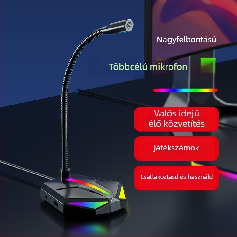 USB kondenzátoros asztali mikrofon számítógéphez és notebookhoz, kábeles USB interfész, alkalmas értekezletekre és felvételekhez, frekvencia-válasz 60 Hz–15 kHz, SNR ≥70 dB