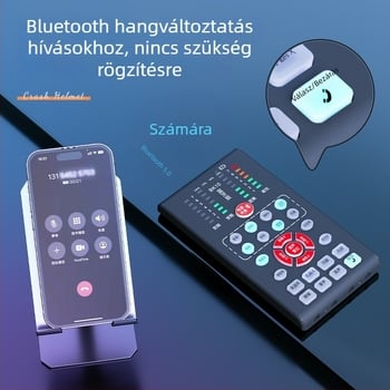 Bluetooth hangváltoztató készülék mobiltelefonokra — valós idejű férfi/női hangváltás, élő közvetítés hangkártya, BK10, Bluetooth 5.0, beépített akkumulátor 1200-2000 mAh, frekvencia-átvitel 100 Hz–20 kHz, üzemidő 8–12 óra