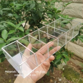 Akríli asztali tároló doboz, 6 rekesz, leválasztható, kozmetikai rendező, modern minimalist stílus