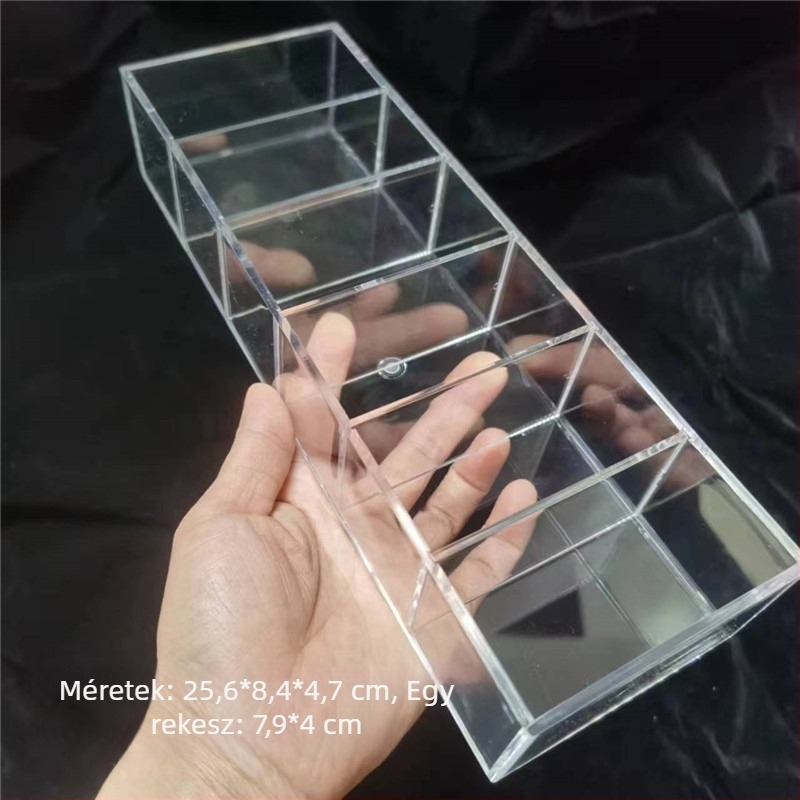 Akríli asztali tároló doboz, 6 rekesz, leválasztható, kozmetikai rendező, modern minimalist stílus