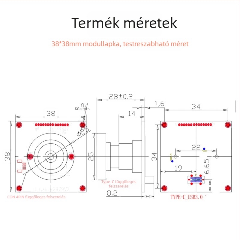 U3 kamera modul: 2MP szenzor, 1080p60, USB 3.0, automata fókusz, elektronikus képstabilizáció