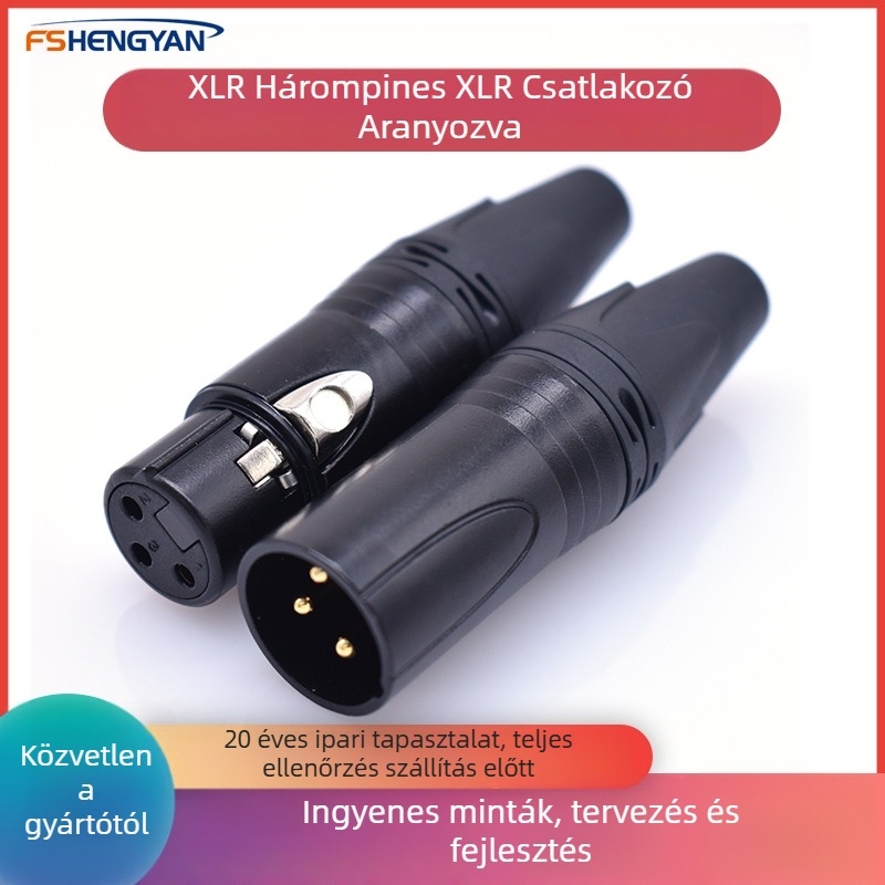 Constant Flame 3‑vezetékes kiegyensúlyozott XLR audio csatlakozó aranyozott réz tüskékkel, férfi és női, burkolat Vastagsága 1,31 mm, SGS tanúsítvány