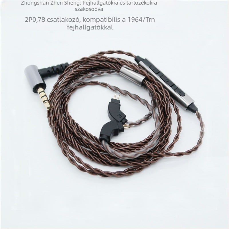 Oxigénmentes réz fejhallgató cserekábel mikrofonnal és hangolással, TFZ csatlakozó, 0,78 mm, 2-pin, kompatibilis 1964 és TRN készülékekkel