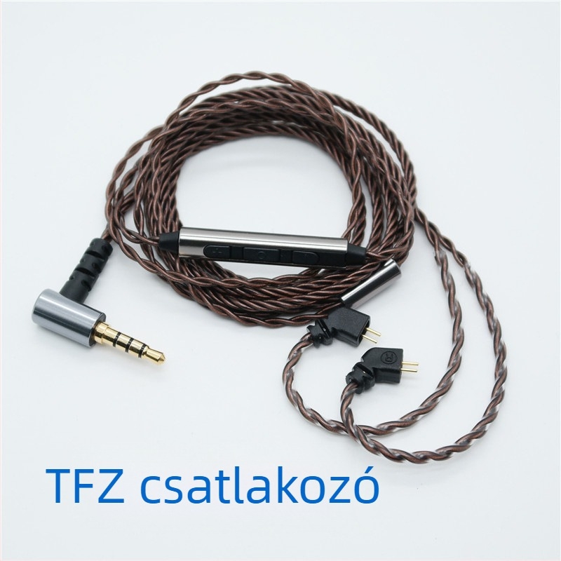 Oxigénmentes réz fejhallgató cserekábel mikrofonnal és hangolással, TFZ csatlakozó, 0,78 mm, 2-pin, kompatibilis 1964 és TRN készülékekkel