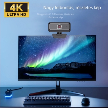HD webkamera 4K felbontású (3840x2160) USB, automata fókusz, beépített mikrofon, 30FPS